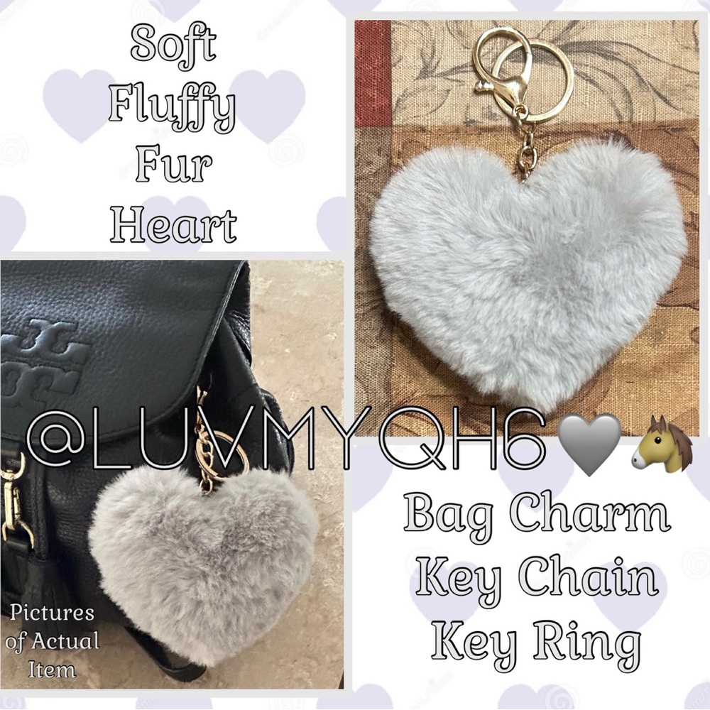 Fluffy Fur Heart Bag Charm, Key Chain, Key Ring